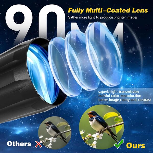 Télescope d'astronomie pour Adultes débutants, 36X-450X, télescope astronomique réfracteur Portable 90/900mm avec trépied&Adaptateur pour téléphone&Monture d'observation des étoiles&Sac de Transport