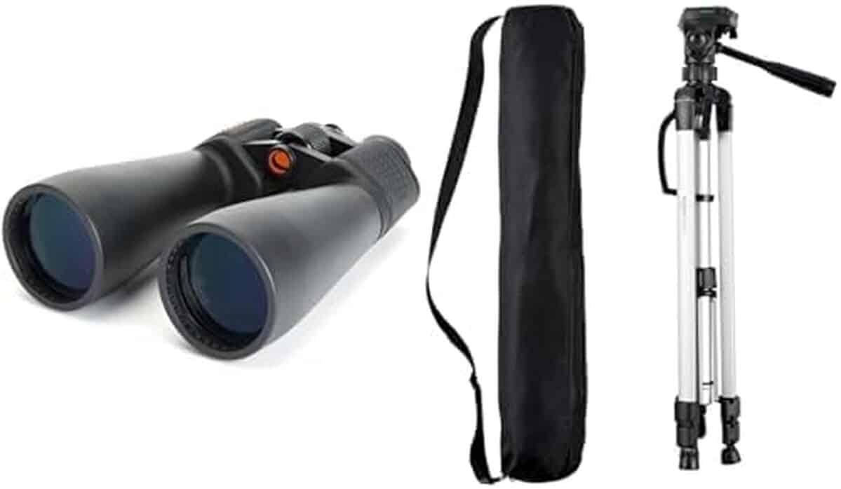 Test des jumelles Celestron 71009 SkyMaster 15 x 70 et trépied Amazon Basics 152 cm