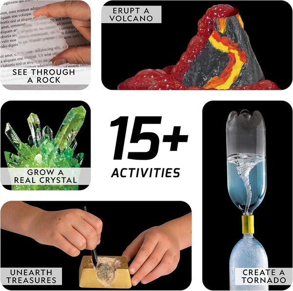 National Geographic Kit Scientifique – Plus de 15 Activités Scientifiques STEM – Culture de Cristal, Lave Volcanique, Kit de Fouille x2, 10 Spécimens Authentiques, EXCLUSIVITÉ Amazon