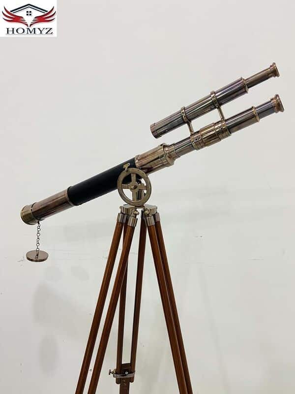 Télescope nautique en laiton antique à double baril trépied en bois réglable bleu marine cadeau maritime