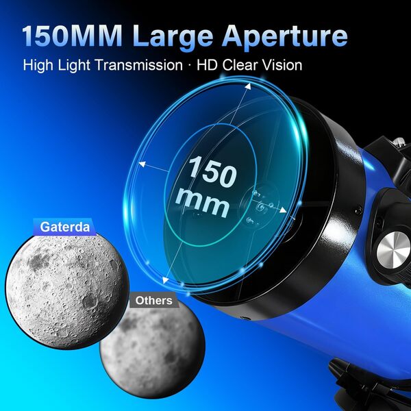 150EQ Télescope Astronomique, Professionnel Newton Réflecteur Télescope pour Adulte et Débutants avec Monture Équatoriale, Adaptateur Téléphone, Filtre Lunaire et Sac de Transport